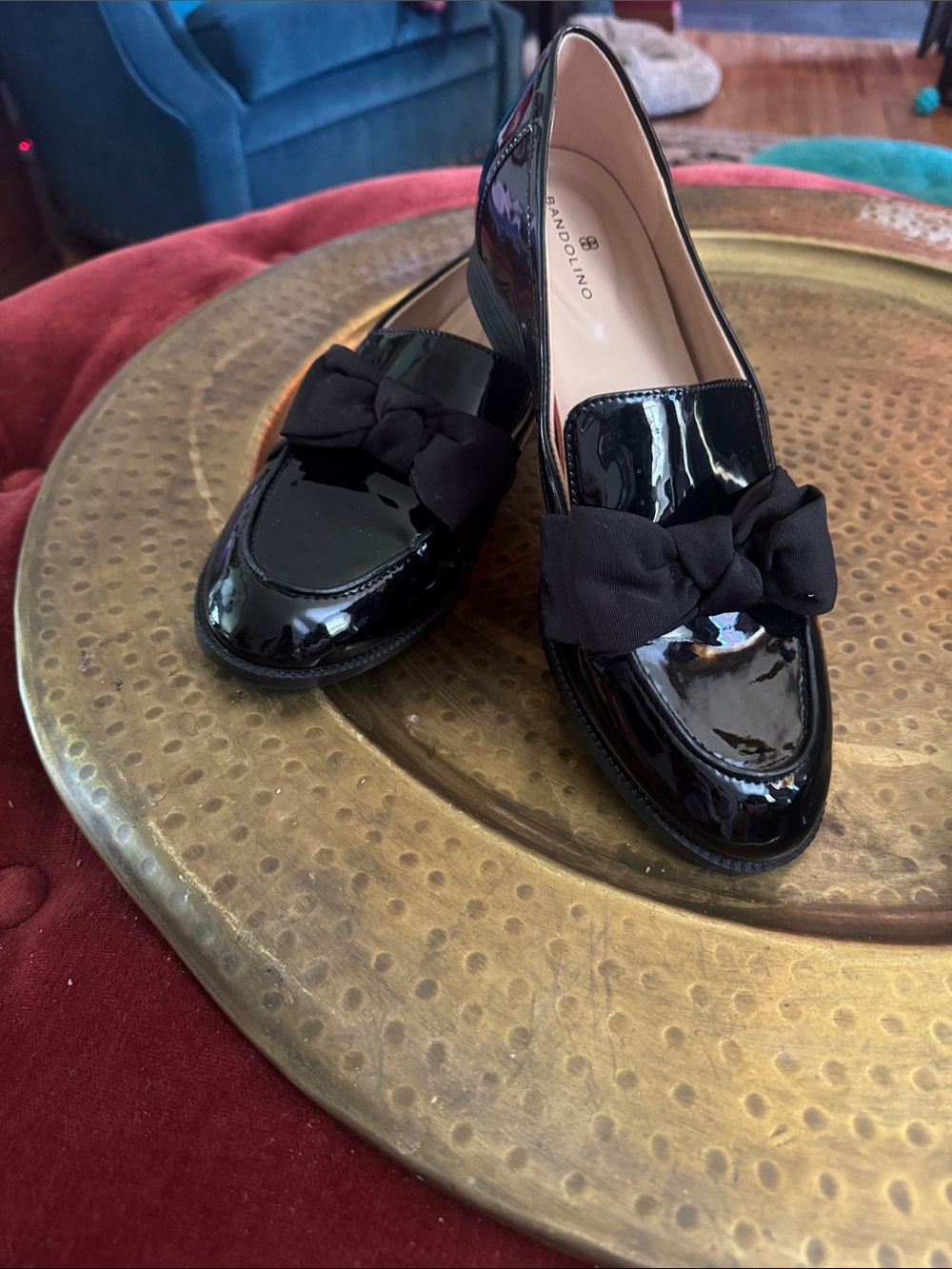 Bandolino Black Patent Loafers with Bow Accent